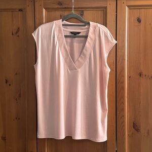 Banana Republic Blush Pink V-neck Crepe Satin Trim Blouse